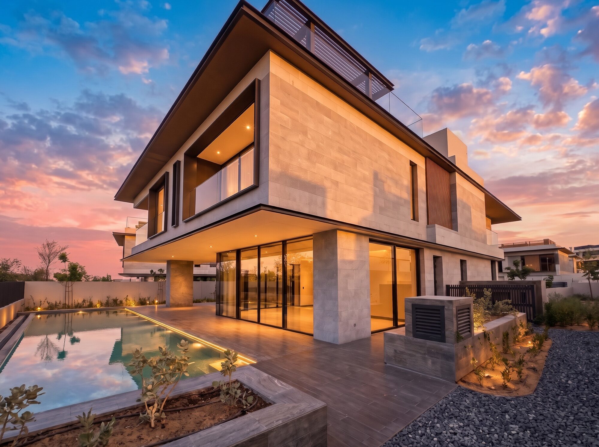 Villa Senna — the facade at golden hour