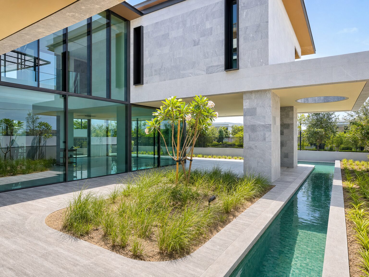 The landscaped courtyard